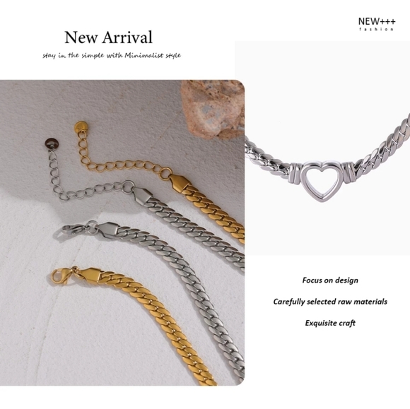 Gold Heart Choker Necklace - Picture 5 of 8